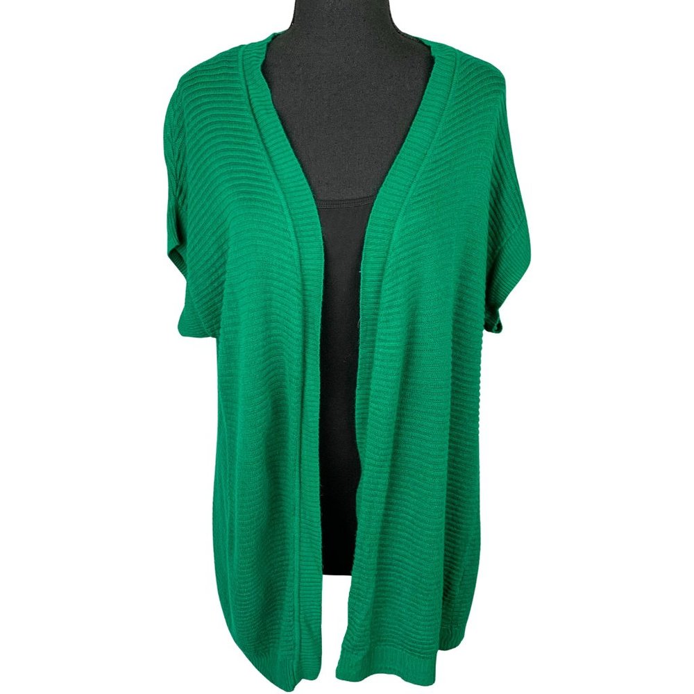 Green Open Short Sleeve Knit Cardigan